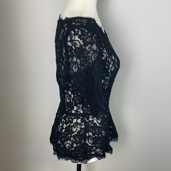 T. Babaton Black Lace Sheer Blouse 3/4 Sleeves, Zip Back Sz 6 - Picture 2 of 7